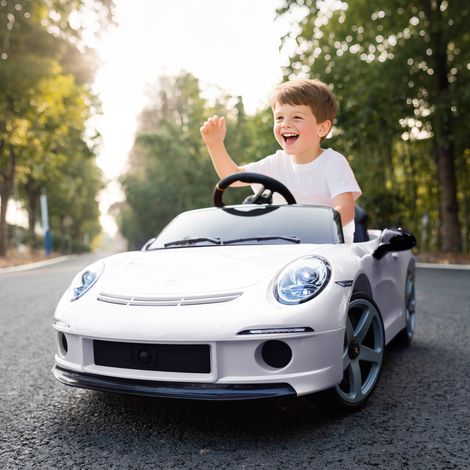 Voiture enfants 3 à 5 ans permis officiel RUF GT Télécommande Ceinture sécurité musique - Couleur: Blanc