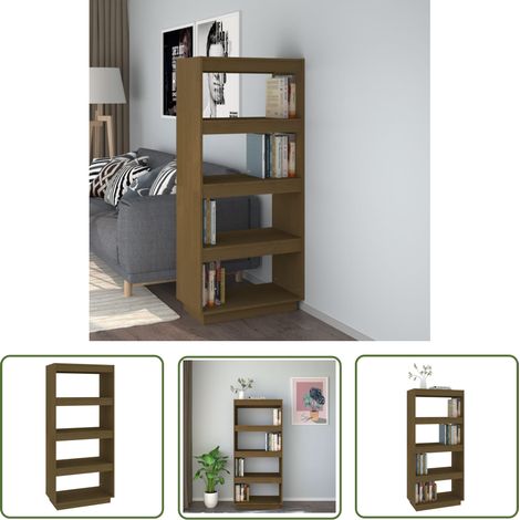 The Living Store Bücherregal/Raumteiler Honigbraun 60x35x135 Massivholz Kiefer - Holzregal - Buche - Bücherregal Massiv - Regal Wohnzimmer - Raumteiler (1/5)