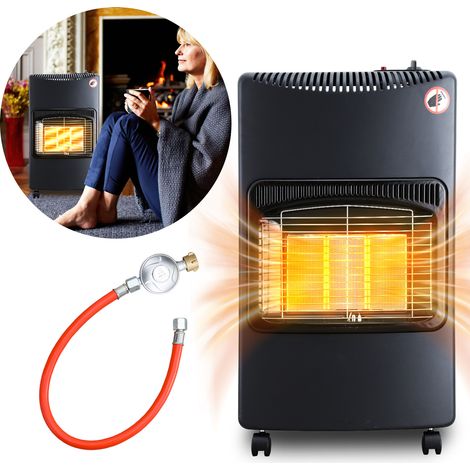 Randaco Gasofen Keramik 4200 Watt mit 3 Stufen, Sauerstoffmangelsicherung, Gasschlauch & Regler, 5 Rollen, inkl. 2 EU-Adaptern (1/5)
