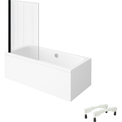 Baignoire droite VILLEROY & BOCH Architectura avec pieds acrylique 180 x 80 cm  + Pare bain gauche AURYS Raywall Noir mat