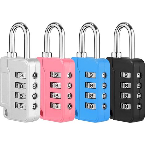 BRAVIX 4 Pcs Cadenas Code 4 Chiffres, Petit Cadenas Casier Code Alliage de Zinc Cadenas Valise pour Placard Gym Bagage(Noir, Argent, Rouge, Bleu)