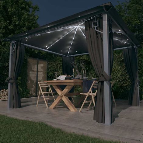 Tonnelle avec rideau et lumières LED 3x3 m Anthracite Aluminium (1/5)