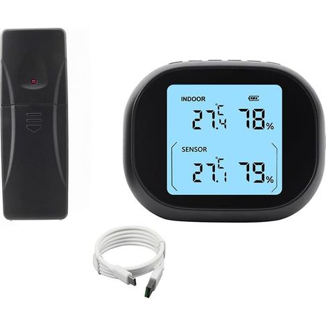 1 Station Météo,Thermomètre,Hygromètre,Capteur Sans Fil,Rechargeable USB,Intérieur Extérieur