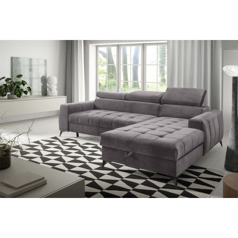 Ecksofa Schlafsofa Sofa AGNESA XS Stoff Salvador Grau Ottomane Rechts (1/5)