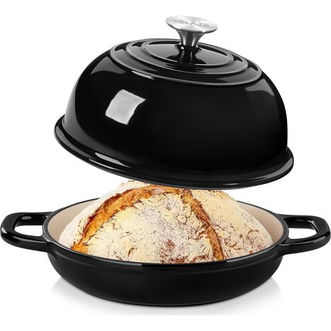 Cast Iron Casserole Dish Round Enamelled Non-Stick 4.8L Ø24cm with Lid for Bread, Baking and Induction – Matte Black (1/5)