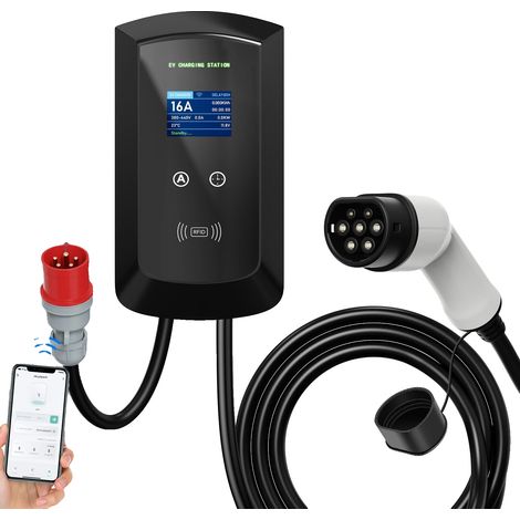 Station de recharge pour véhicules électriques, Contrôle intelligent, Multiples fonctionnalités de sécurité, 11KW 16A 3 phases, Type2-b (1/2)