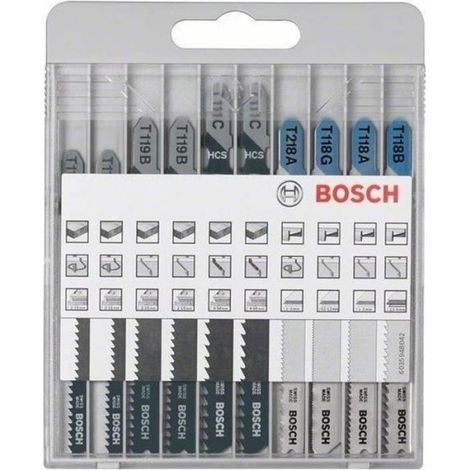 Assortiment de lames de scie sauteuse - BOSCH - 10 pieces - Métal et Bois - Acier - Modeles variés (1/2)