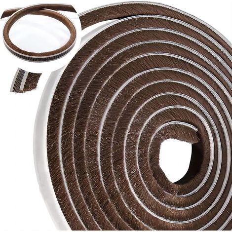 Joint Brosse Porte Coulissante 10M Bande De Brosse Autocollant Bande d'étanchéité à Brosse Coupe-vent et Anti-poussière Pour Porte Coulissante, Fenêtre et Armoire，Marron