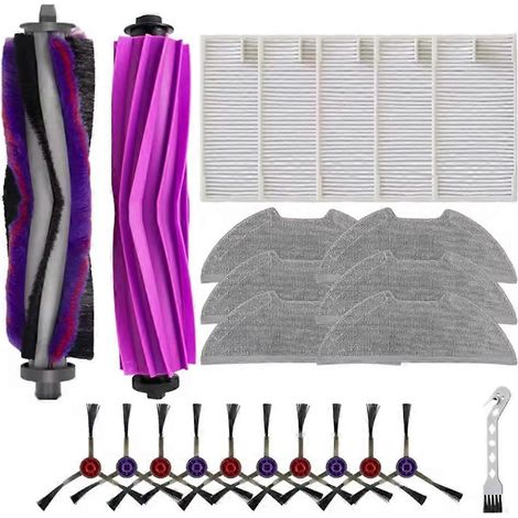 Lot de 24 pièces de rechange pour aspirateur Eureka E10S / E20 Plus : brosse principale, brosse latérale, lingette et filtre. (1/5)