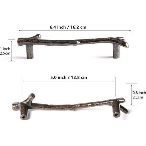 10x Poignée Meuble en Forme de Branche 128mm Poignées Armoires en Alliage de Zinc avec Vis Bronze (1/3)