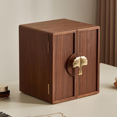 Coffret Bijoux Noyer Noir 5 Niveaux Poignée Laiton Grand Volume (1/5)