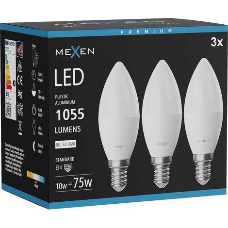 Mexen Nova 3x Ampoule LED E14, C37, 10W, Neutre - 4000K, 1055 lm - L102-E14-1040-01x03 (1/3)
