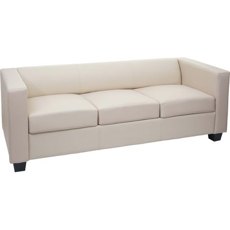 [NON UTILIZZATO] Divano sofa 3 posti lounge moderno elegante serie Lille M65 75x191x70cm pelle avorio