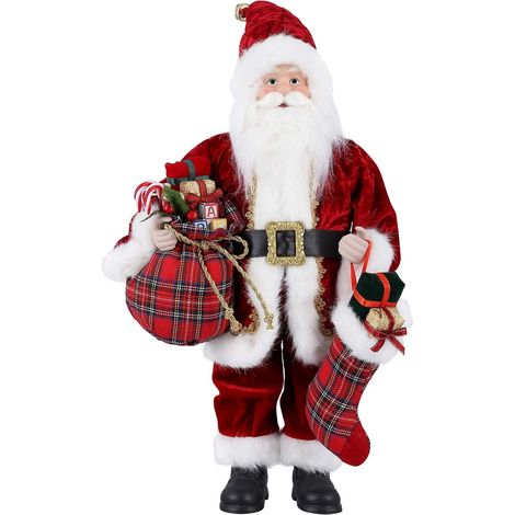 Figurine de Père Noël, Debout de Père Noël Rouge 43 cm/17 in Traditionnelle Décoration de Noël Chiffres Noël Mignon Ornement pour Les Ornements de Table Fête de Noël (1/5)