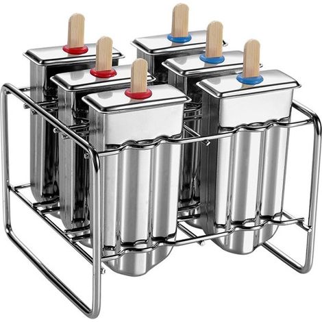 6 moldes para polos, Moldes reutilizables para helados, Para hacer helado sin que se derrame, Plateado, Acero inoxidable, 14,5 x 13,3 x 10,2 cm (1/5)