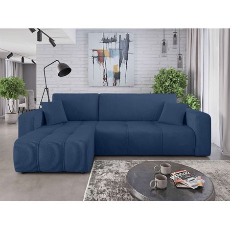 Ecksofa mit Schlaffunktion Sofa DAGNY in Stoff Poso Blau Ottomane Links