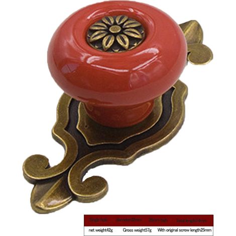 Vintage Keramik-Türknauf, Schubladen-, Schrank- und Kleiderbügel (Bronze/Rot) (1/5)