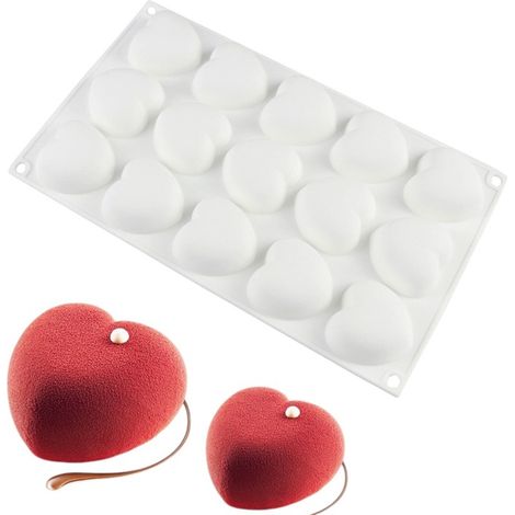 Molde monoporcional de silicona con forma de corazón, 15 cavidades, para postres, mousses y pralinés. (1/4)
