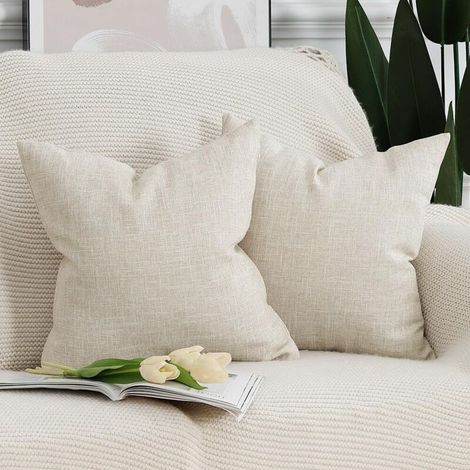 Lot de 2 Housses de Coussin Doux Lin Décoratif Coussin Couvre Style De Luxe pour canapé de Chambre Beige Clair 40x40 cm (1/5)