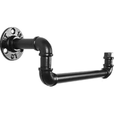 Étagères en Bois industrielles de Supports Tuyau fixé forgé pour la Salle Bains Porte Papier Toilettes(noir) (1/5)