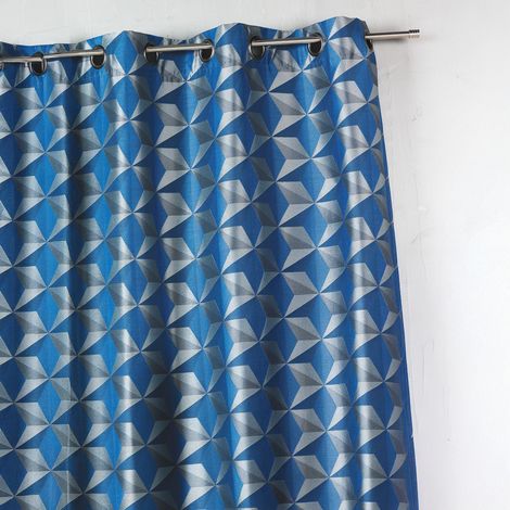 Rideau occultant jacquard à motifs géométriques Bleu 140x260 cm