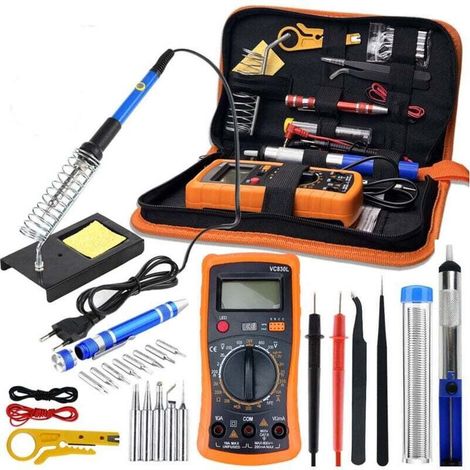 Fer à Souder Kit, 60W Kit de Soudure, Temperature Réglable de 200450℃, Multimètre, 5PCS Conseils de soudage, Fer a souder etain, Fil de Soudure, Pincettes, Dénudeur de Fil, Support, (1/4)