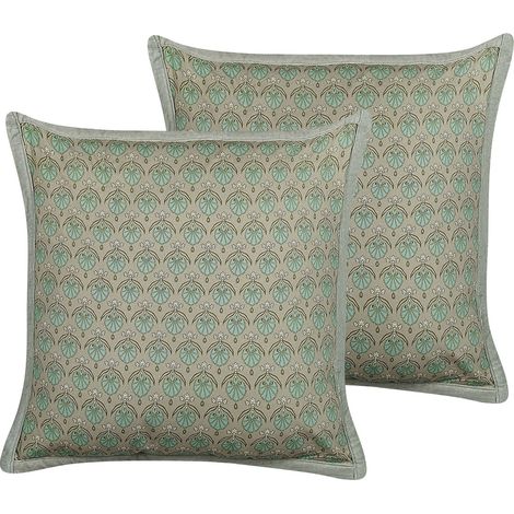 Set di 2 cuscini decorativi cotone motivo foglia 45 x 45 cm verde Pictus