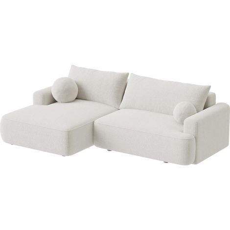 ANAIS Canapé d'angle convertible en tissu bouclette beige - Angle gauche (1/5)