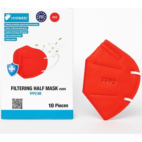 Mascarilla protectora antiviral FFP2 de 5 capas, color rojo, Virshields - 10 unidades (1/4)