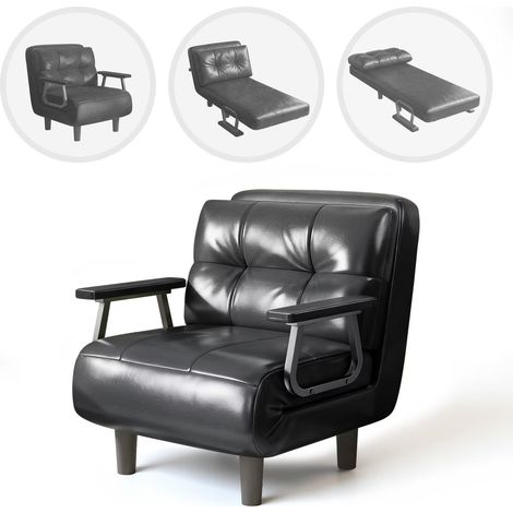 Fabulcozy Sofá cama individual, convertible, con cojín extraíble de piel sintética, suave y cómodo, ideal para salón y oficina (gris)