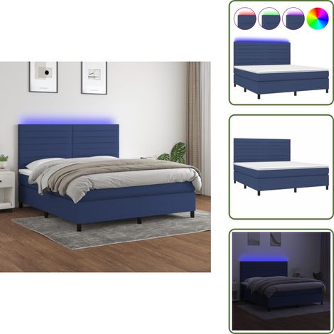 Boxspringbett mit Matratze & LED Blau 160x200 cm Stoff - Boxspringbett - Doppelbett - Schlafsystem - Bettenrahmen - Lattenrost (1/5)