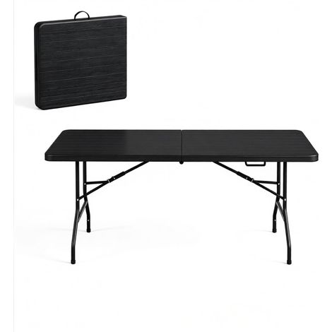 Mesa plegable de exterior 180 x 74 x 70 cm en HDPE y metal negra (1/5)