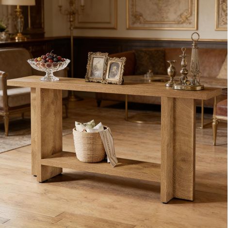 Konsolentisch aus MDF Braun 150 cm mit 2 Ablagen im Landhausstil (1/5)