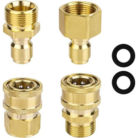 Kit adaptateur 4 pièces pour nettoyeur haute pression avec raccords 3/8 pouce pour tuyaux de nettoyeur haute pression (1/5)