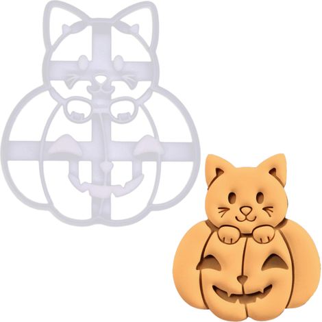 Emporte-pièce Chat Mignon dans une Citrouille - Conception détaillée d'emporte-pièces pour la pâtisserie et l'artisanat, adaptée au fondant, à la pâte, à l'argile (1/5)