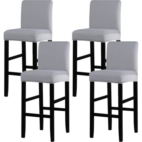 Lot de 4 housses de chaise de bar élastiques – 90% polyester, 10% élasthanne – Pour tabourets à dossier court 35-40cm – Gris argenté