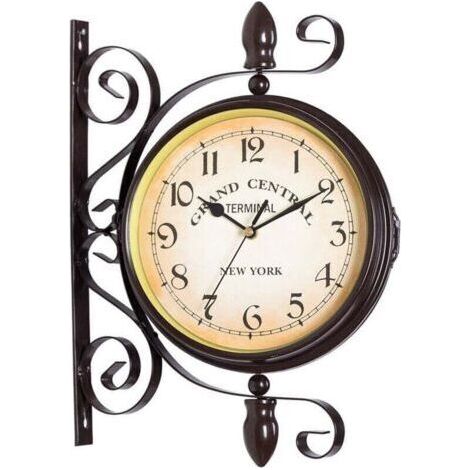 royaluxe-– Horloge murale double face rétro en fer forgé – Cadran 20x20cm avec chiffres arabes – Résistante à l'eau pour intérieur et extérieur