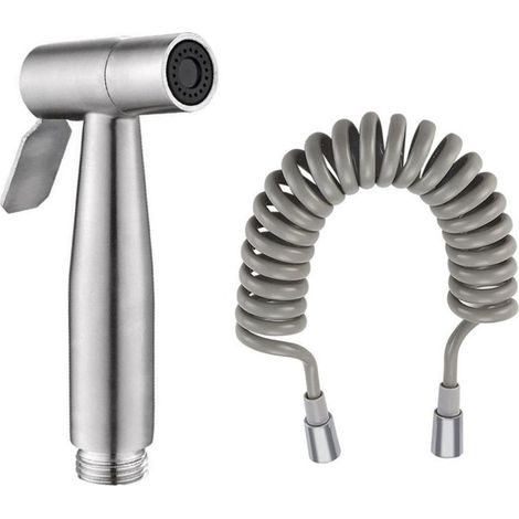 Kit Douchette WC, Acier Inoxydable Douchette Toilette WC, Argent Portable Pommeau de Douche Haute Pression, avec Tuyau PE de 2 Mètres, Adapté aux Cuisines, Salles de Bains ou Hôtels (1/5)