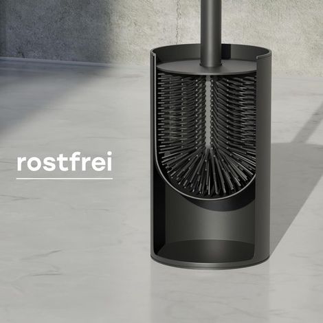 WC Bürste aus Edelstahl und Silikon hygienische WC Bürste mit modernem Bürstenhalter Design WC Bürste mit Spritzschutz WC Bürste schwarz (1/5)