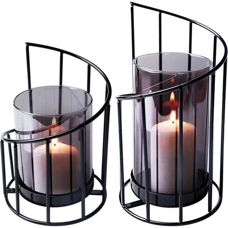 Juego de 2 faroles de metal negro con cilindro de vidrio para velas cilíndricas. (1/5)