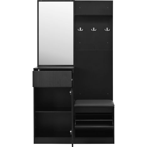 Recibidor compacto con zapatero, espejo, banco y LED negro (1/5)