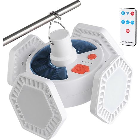 Lampe de camping solaire - lampe de tente solaire avec port USB, éclairage rechargeable, idéale pour le jardin, les pique-niques, la randonnée, les activités de plein air, les barbecues et la cour. (1/5)