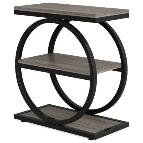 Table d’appoint à 3 niveaux avec rangement en MDF et métal, noire et grise, gain de place pour salon, chambre ou entrée, style industriel moderne  CHICFURN (1/5)