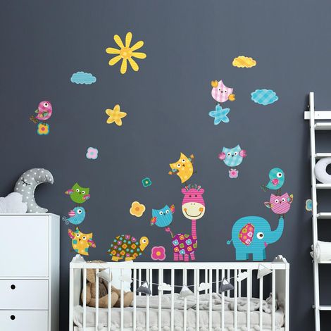 Stickers muraux Sticker Mural Autocollant - ANIMAUX HEUREUX SOUS LE SOLEIL - Stickers adhésifs - 90x60cm (1/5)