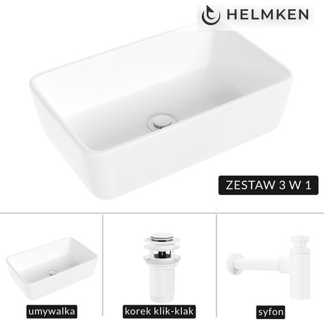 Lavabo de encimera Helmken 67448000 (48x29,5) blanco + sifón blanco + tapón de clic blanco (1/5)