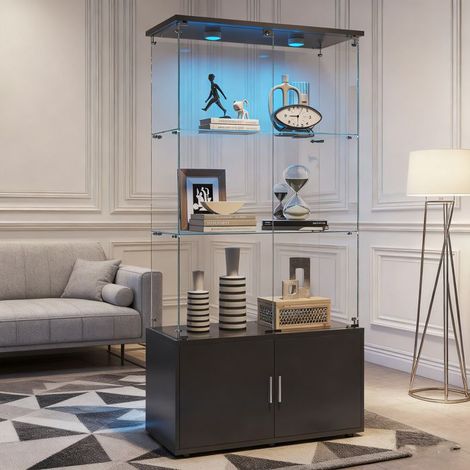 Glasvitrine - Wohnzimmervitrine - 3 Regale - LED - Schrank - 78 x 35 x 164 cm