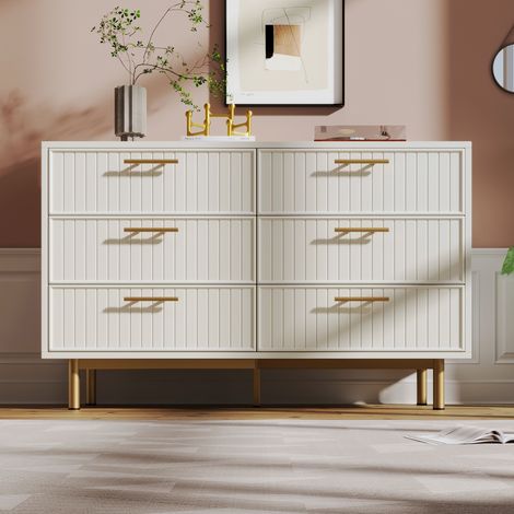 Commode à tiroirs avec 6 tiroirs, buffet haut blanc pour chambre et tous les espaces de vie, blanc - H75/B120/T40 cm