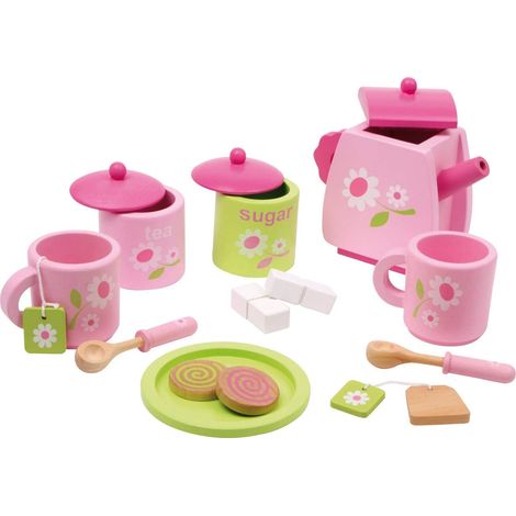 Juego de té de madera infantil "Fleuri" 2849, accesorios de cocina para niños, 17 piezas, a partir de 3 años.