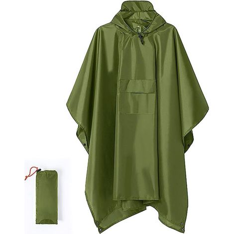 Imperméable multifonction 3 en 1, imperméable à capuche réutilisable avec poche poitrine, idéal pour les voyages, le camping et la pêche, vert