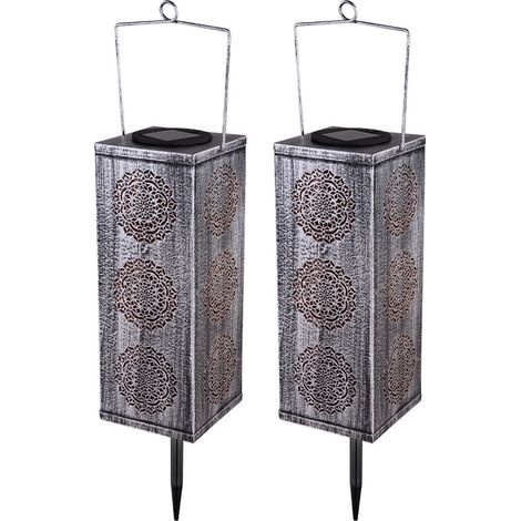 2x LED lampade solari da terra per esterni lampade da balcone sospese faretto argento